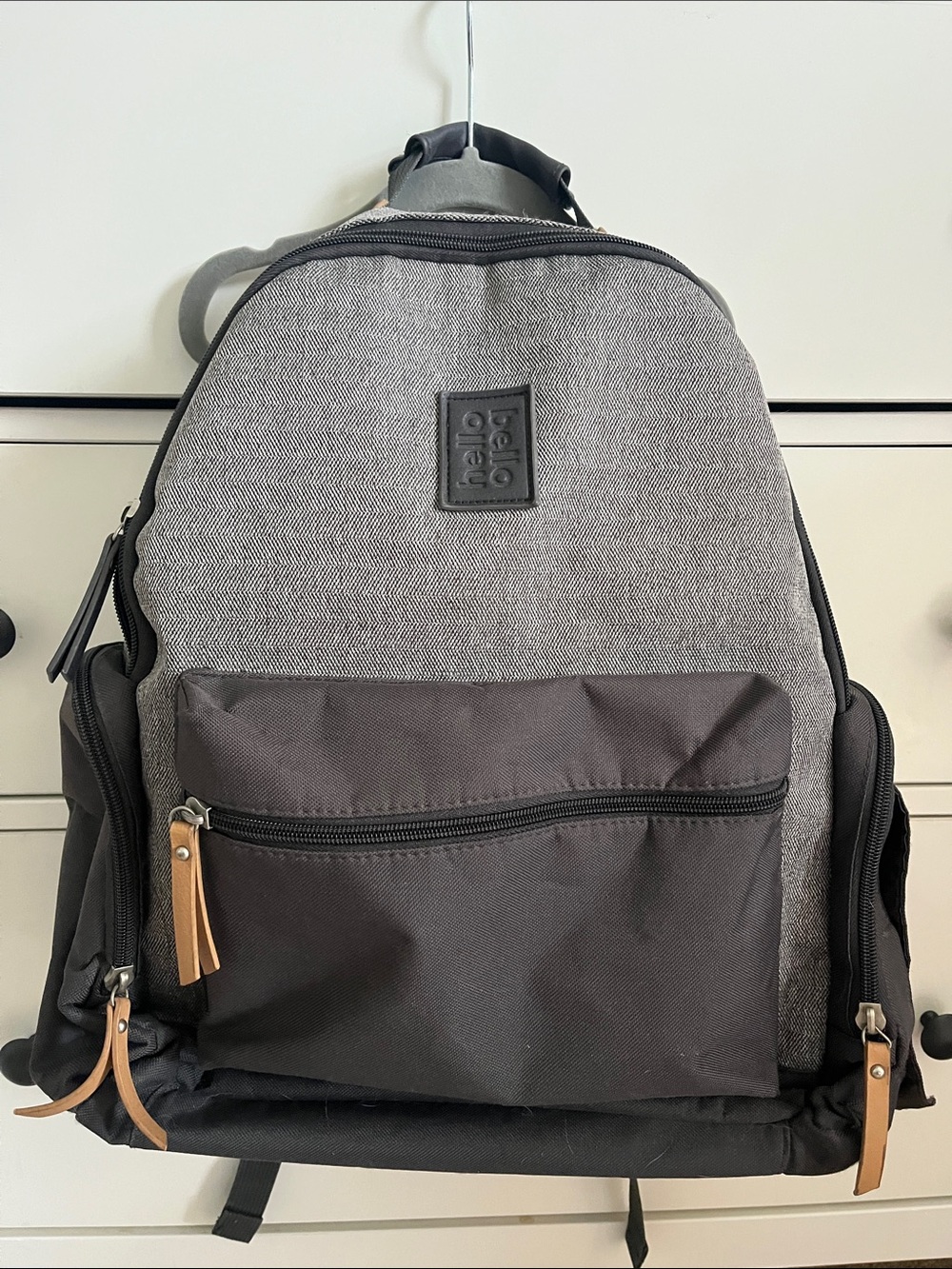 Hello Bello Gray Two-Tone Diaper Backpack with Brown Accents